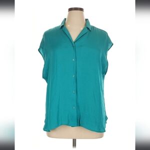 Nine West Teal Sleeveless Button-Down V-Neck Top